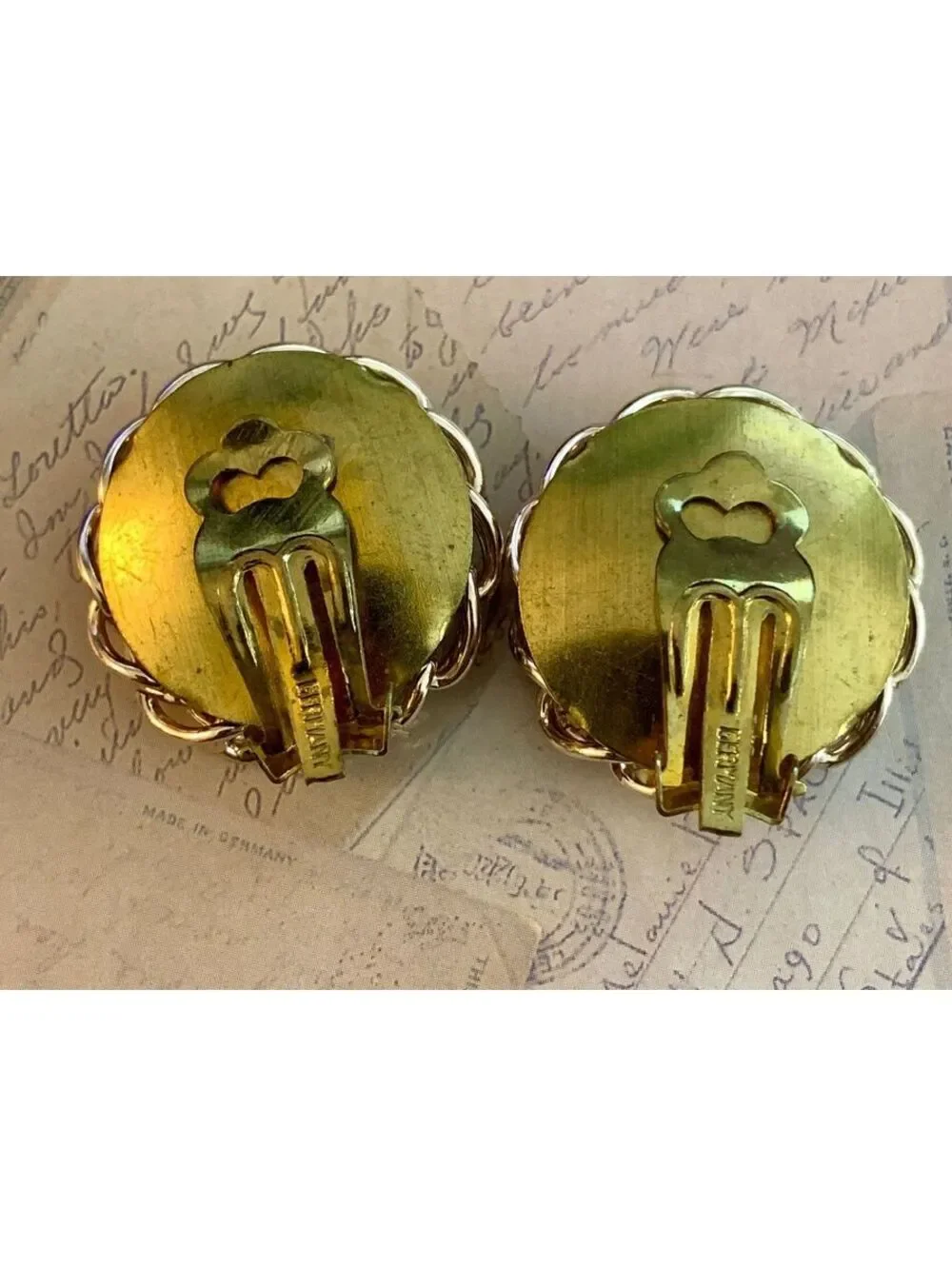 Vintage Signed Germany Effyani Chunky Two-Tone Chain Clip-On Earrings